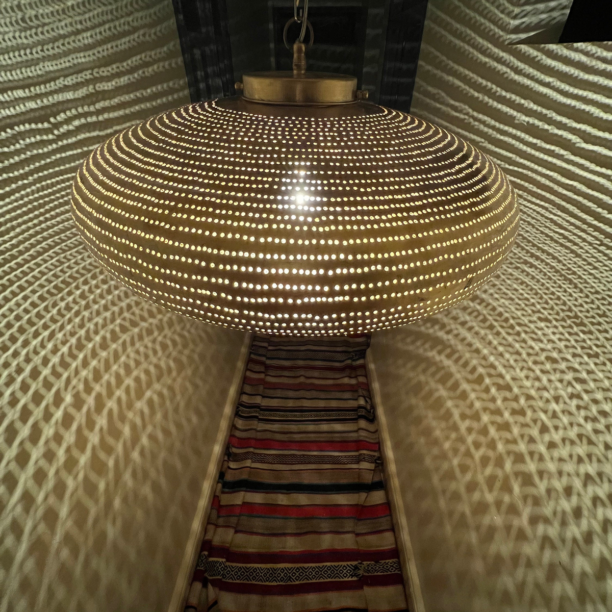 Radial Pattern Moroccan Brass Ceiling Pendant - View 6