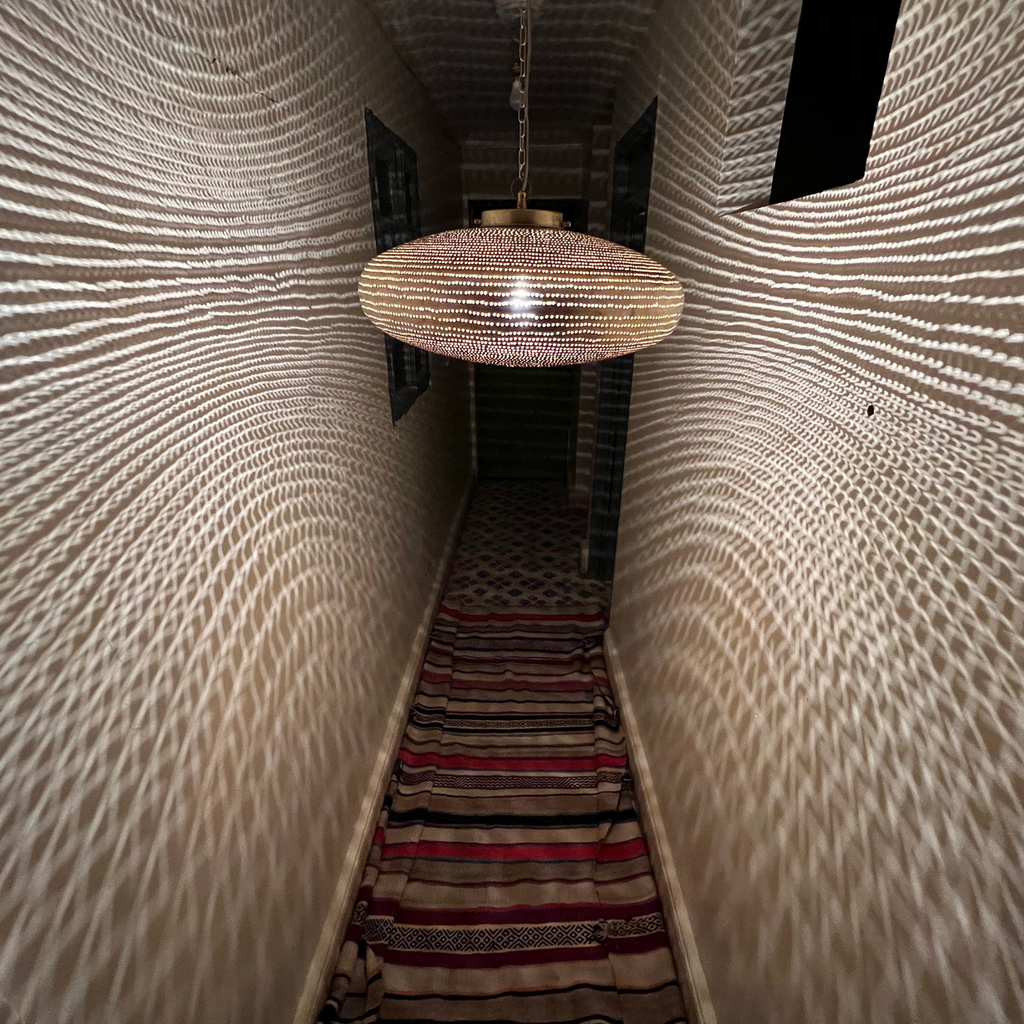 Radial Pattern Moroccan Brass Ceiling Pendant - View 4