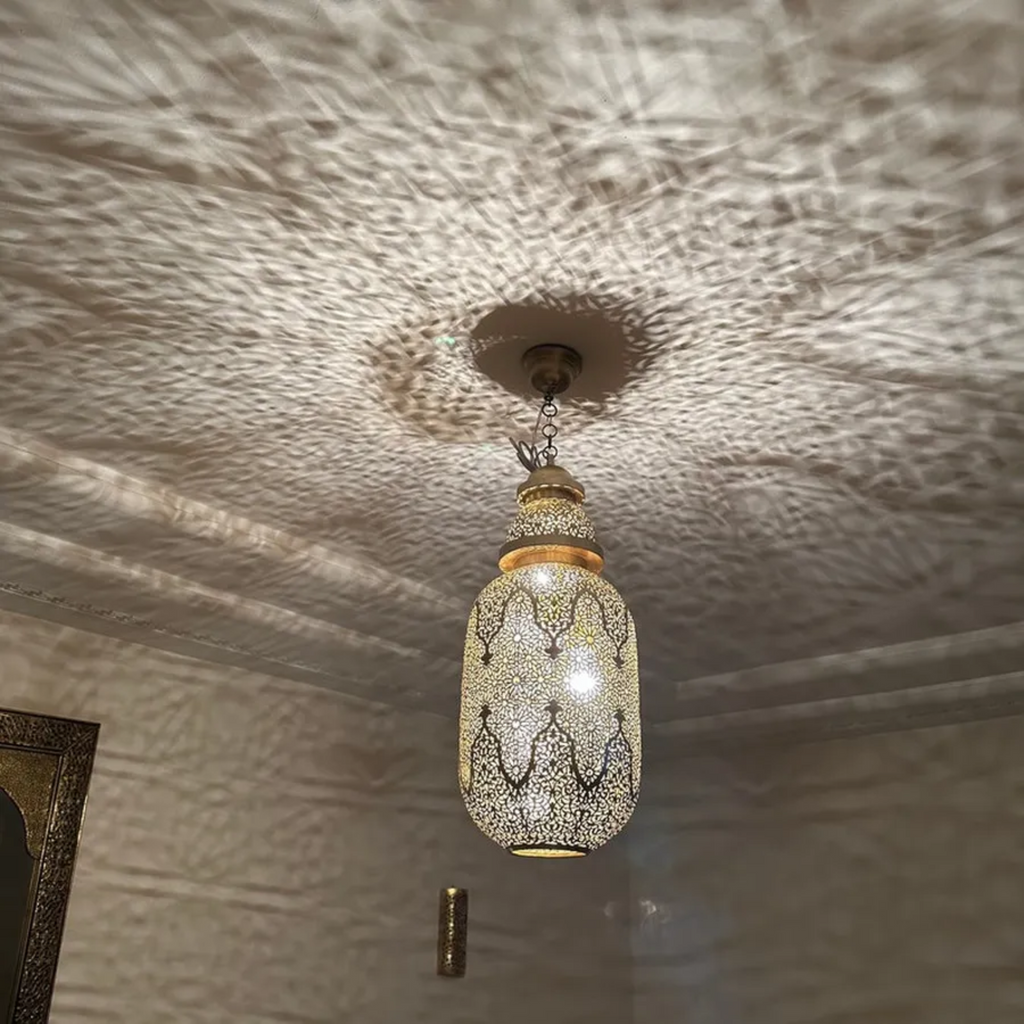 Hanging Moroccan Brass Sphere Pendant Light - View 3