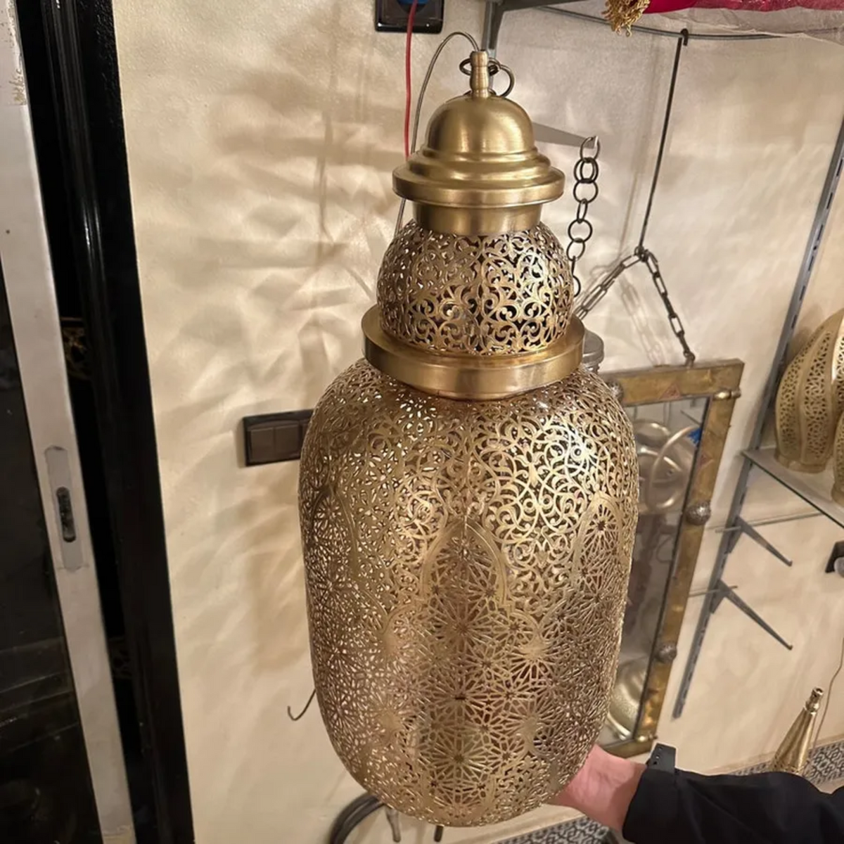 Hanging Moroccan Brass Sphere Pendant Light - View 2