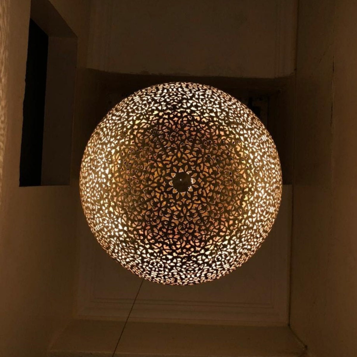 Round Moroccan Brass Globe Ceiling Light - View 6