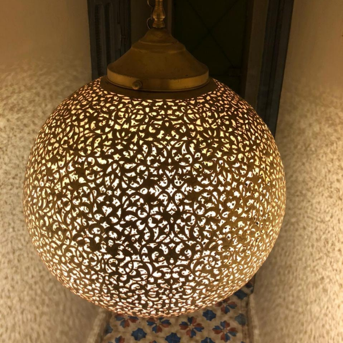 Round Moroccan Brass Globe Ceiling Light - View 8
