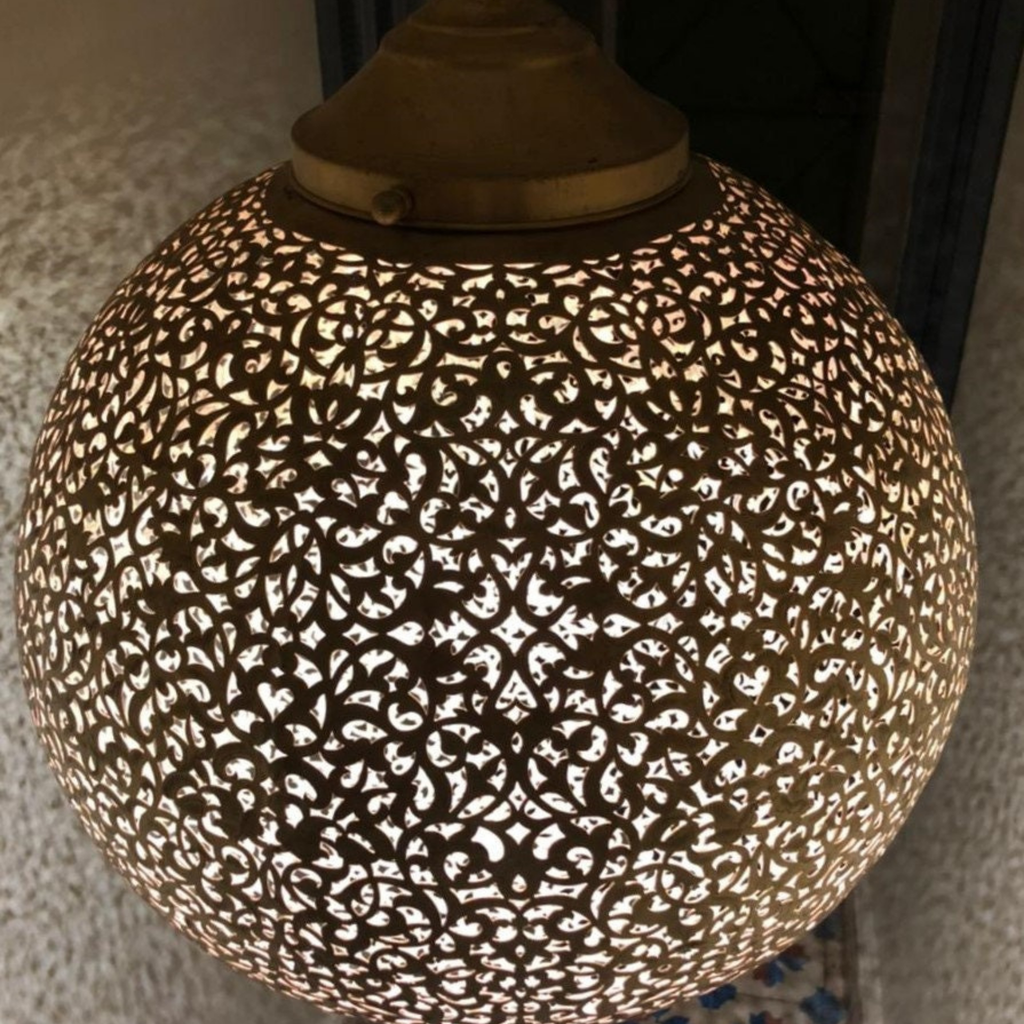Round Moroccan Brass Globe Ceiling Light - View 2