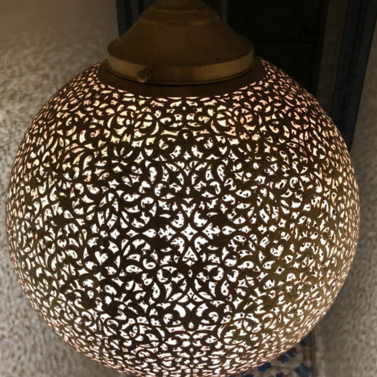 Round Moroccan Brass Globe Ceiling Light - View 2