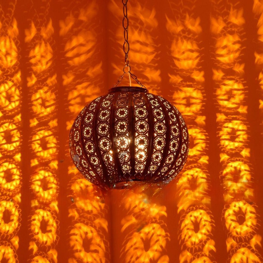 Large Moroccan Brass Hanging Lantern - View 3