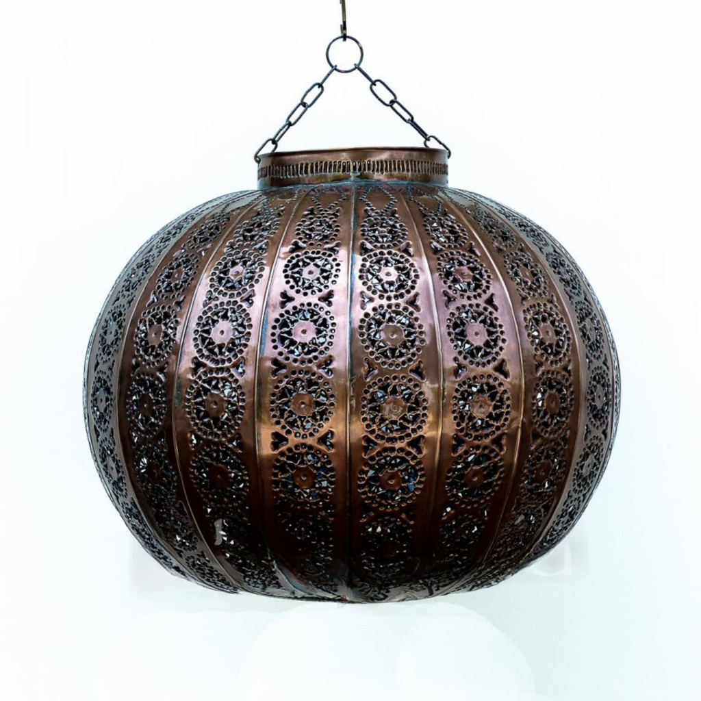 Large Moroccan Brass Hanging Lantern - View 2