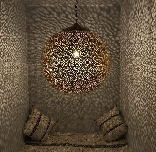 Almond Cutout Moroccan Brass Pendant Light - View 1