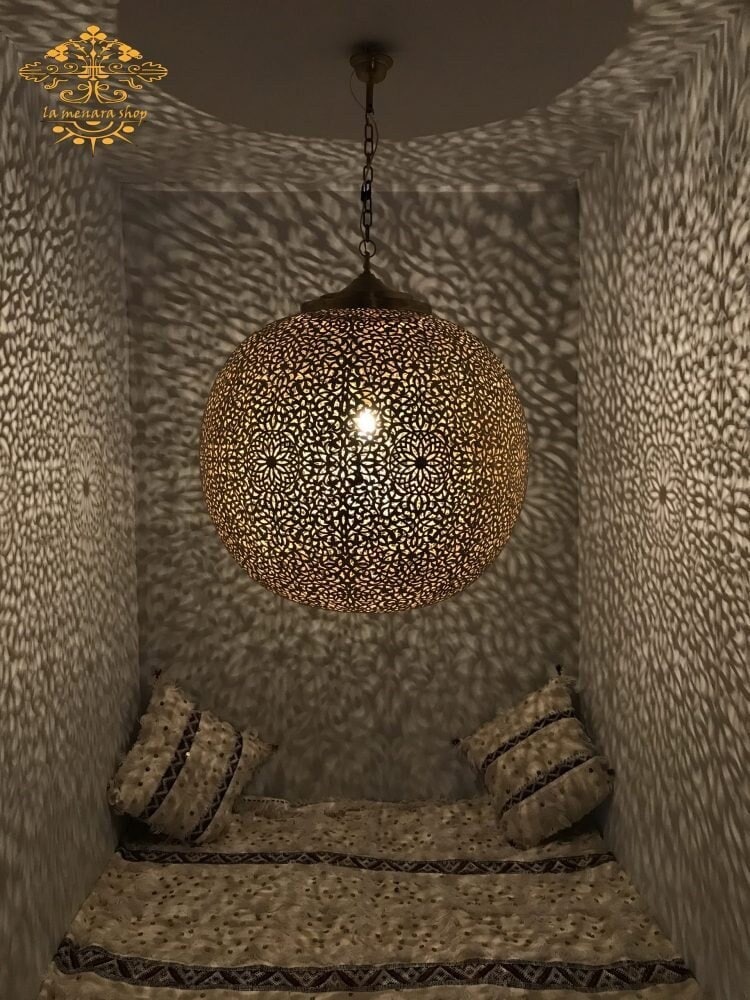 Almond Cutout Moroccan Brass Pendant Light - View 4