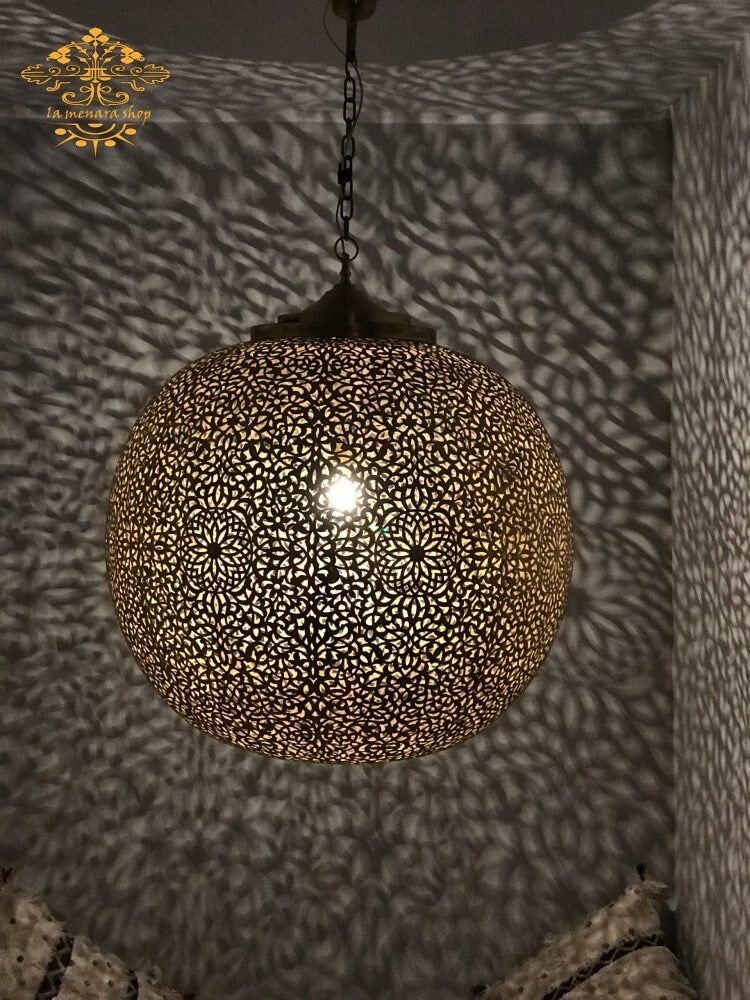 Almond Cutout Moroccan Brass Pendant Light - View 2