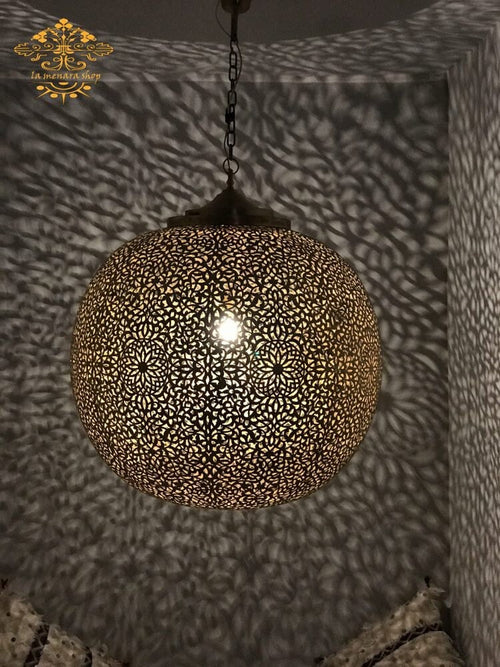 Almond Cutout Moroccan Brass Pendant Light - View 2