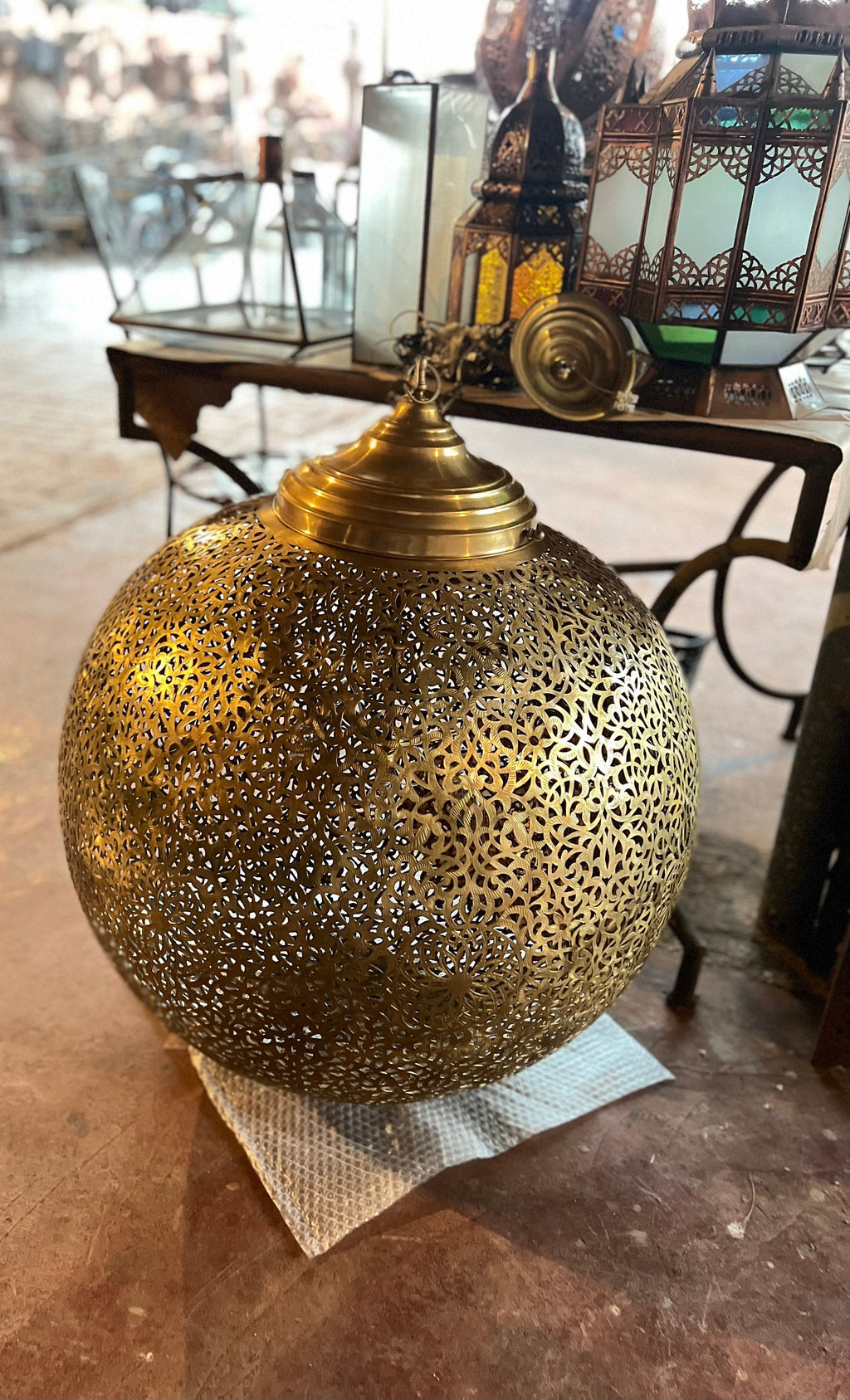 Almond Cutout Moroccan Brass Pendant Light - View 7
