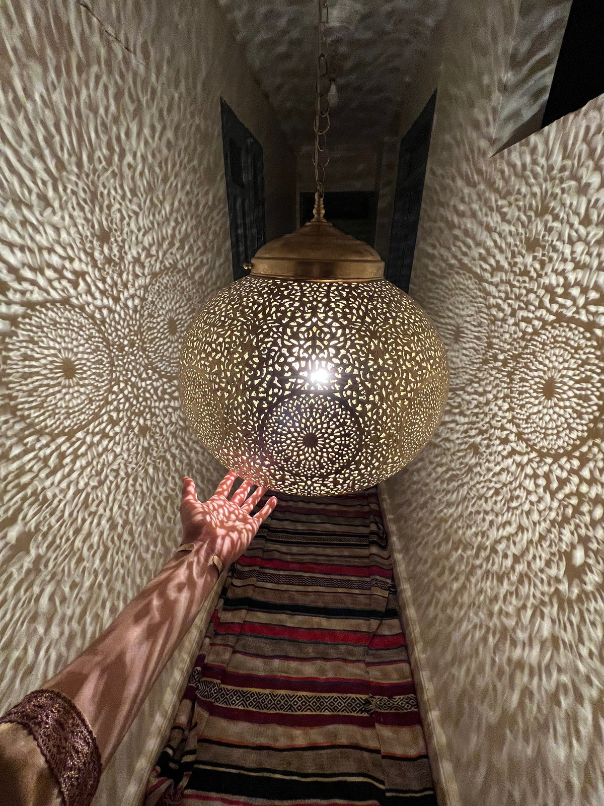 Diamond Shape Moroccan Brass Drop Light - View 1