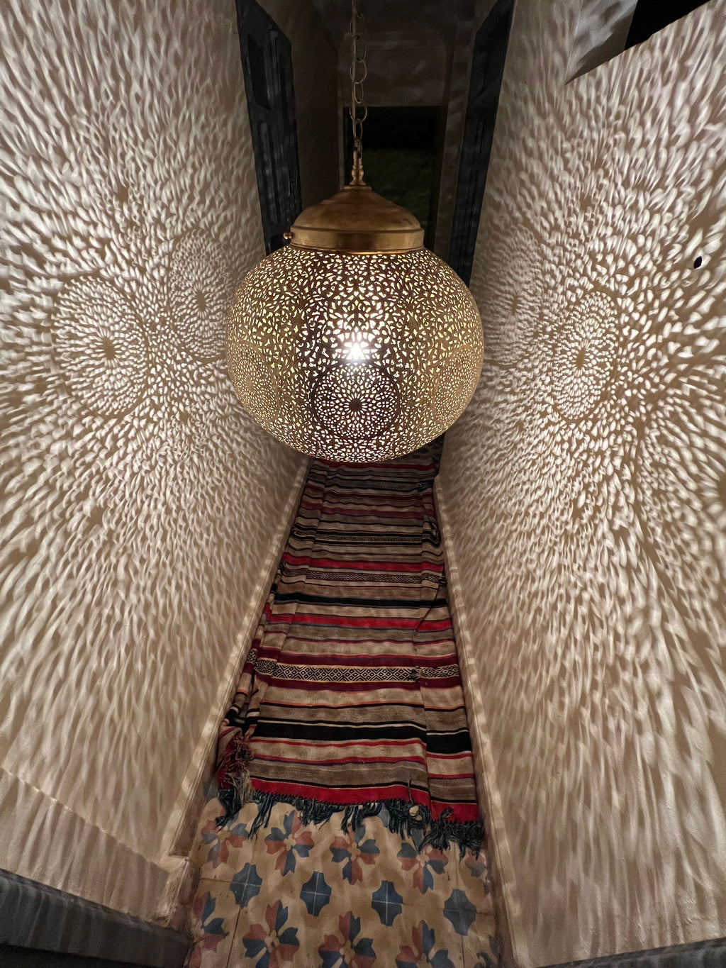 Diamond Shape Moroccan Brass Drop Light - View 6