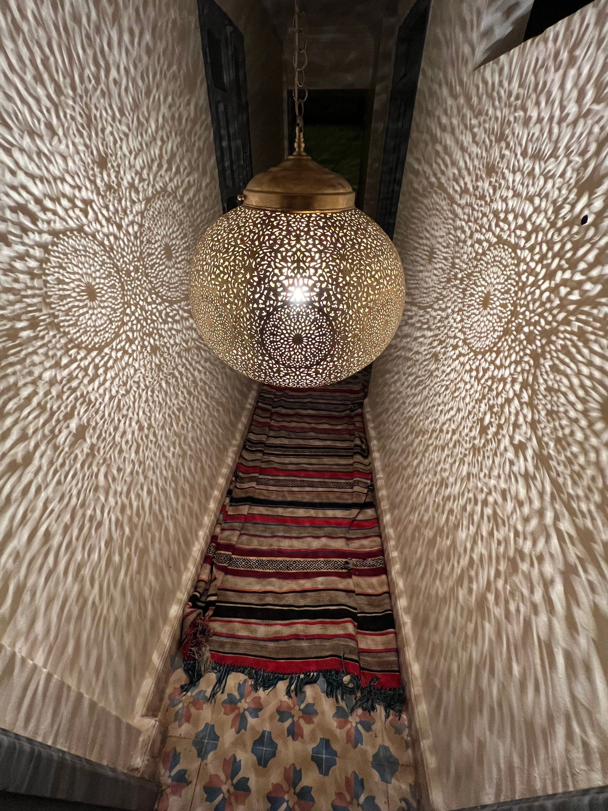 Diamond Shape Moroccan Brass Drop Light - View 6