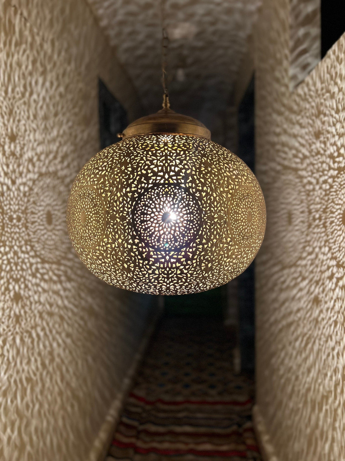 Diamond Shape Moroccan Brass Drop Light - View 4