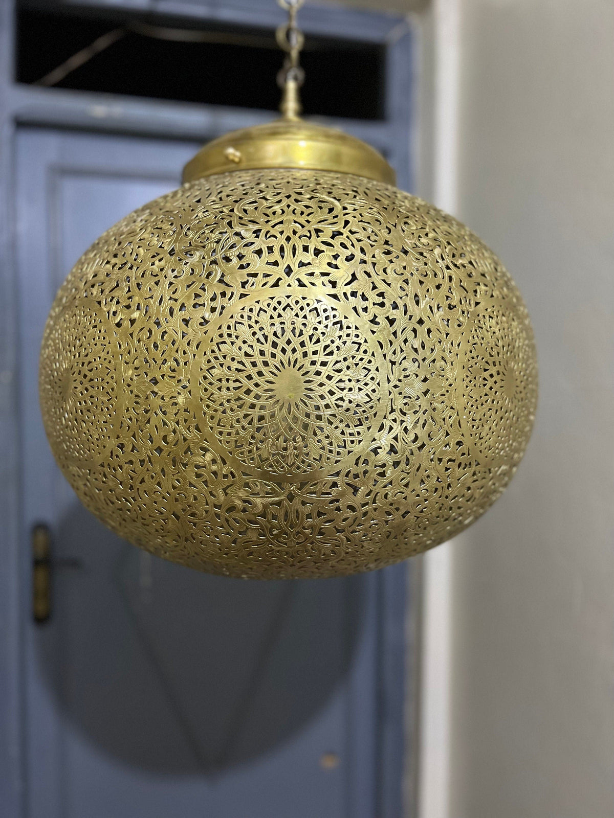 Diamond Shape Moroccan Brass Drop Light - View 7
