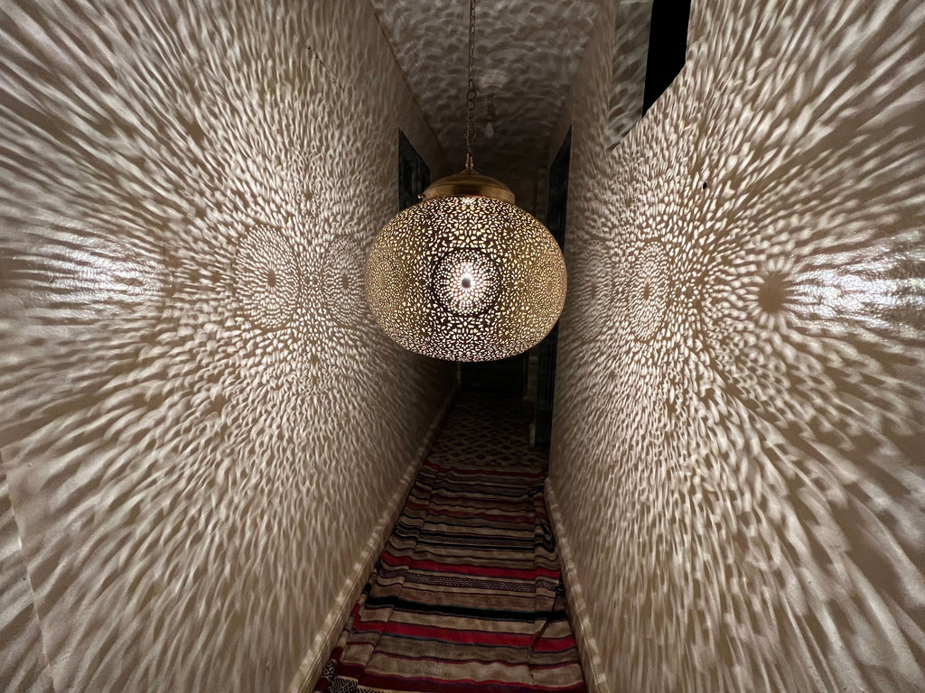 Diamond Shape Moroccan Brass Drop Light - View 2