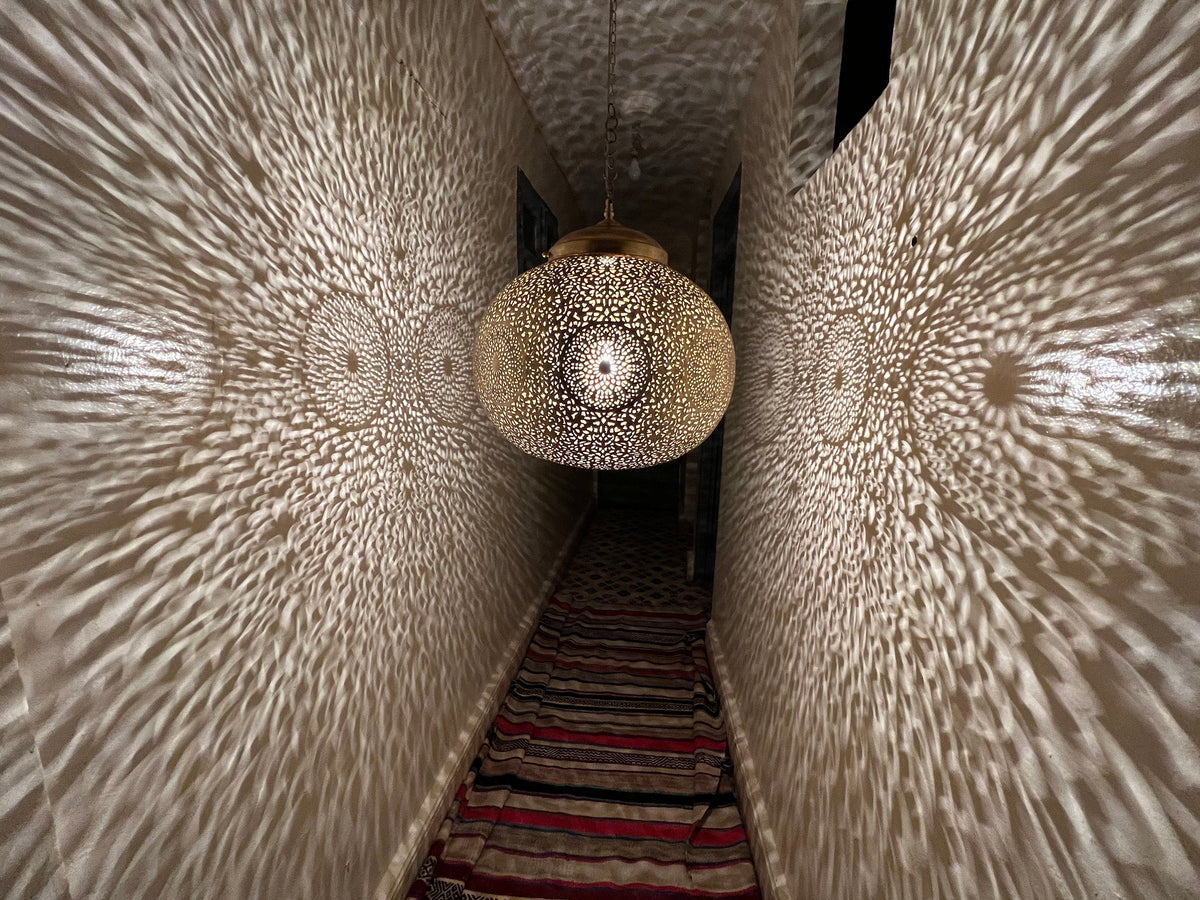 Diamond Shape Moroccan Brass Drop Light - View 2