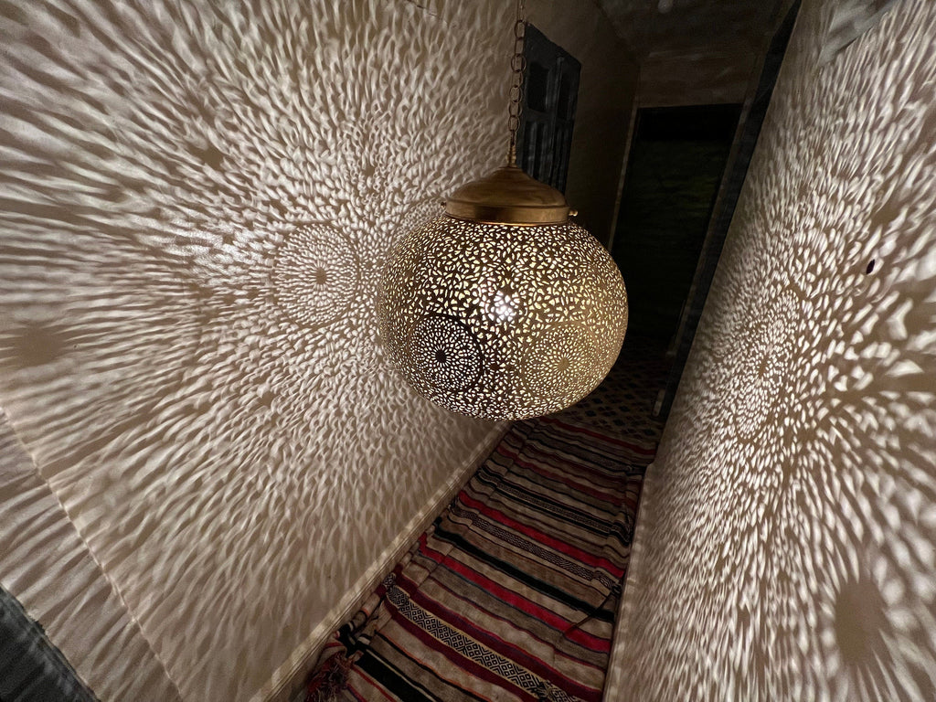 Diamond Shape Moroccan Brass Drop Light - View 5