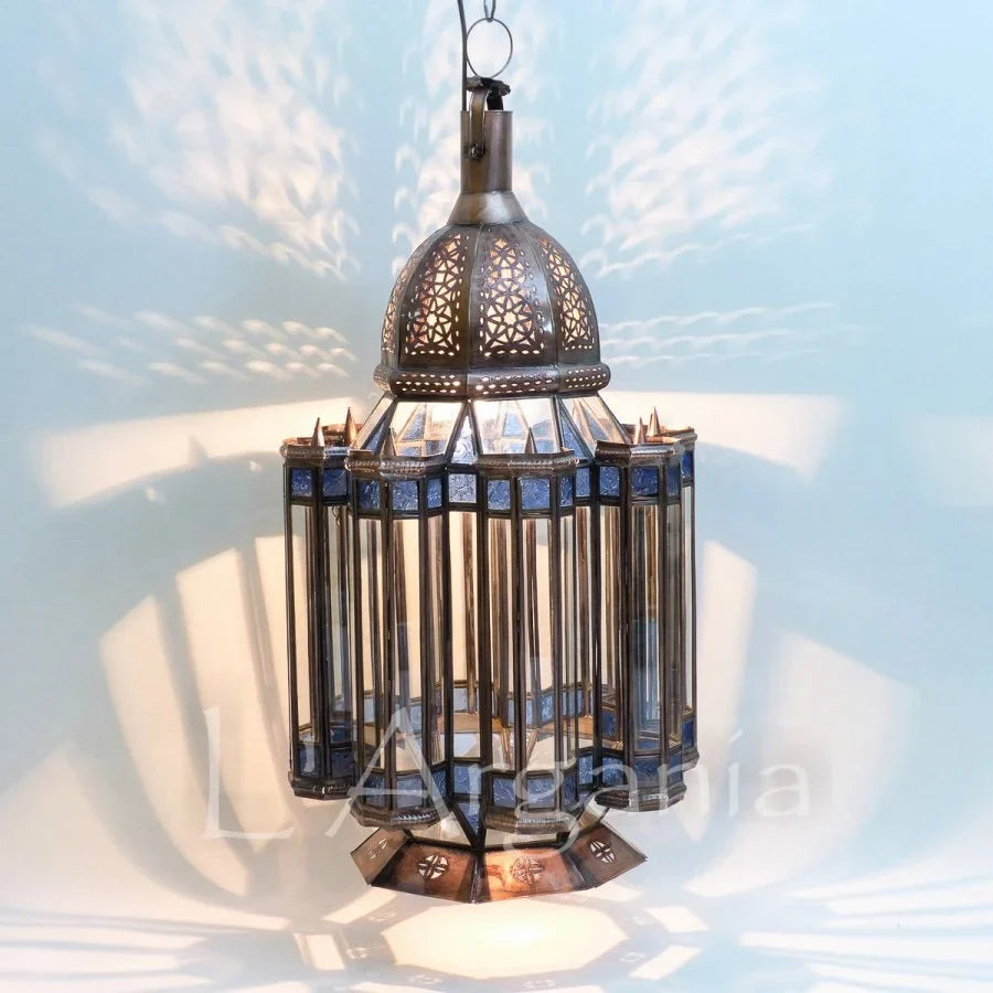 Handcrafted Mamounia Blue Moroccan Brass Light - View 1