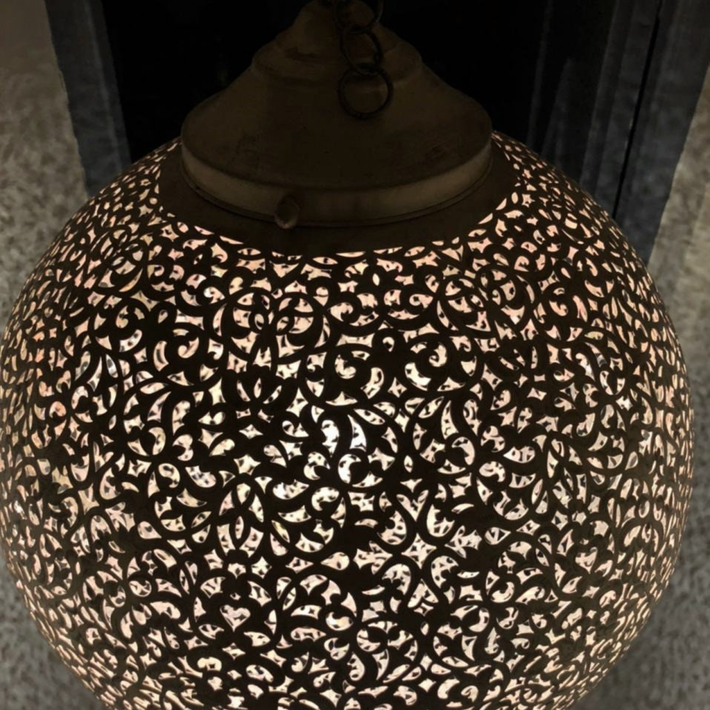 Round Moroccan Brass Globe Ceiling Light - View 9