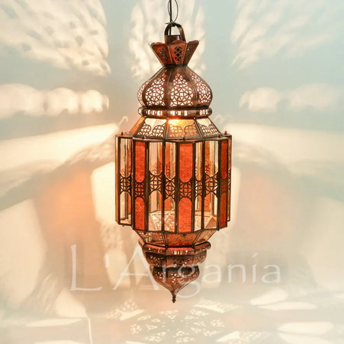 Amber Orange Glass Moroccan Lantern - View 1