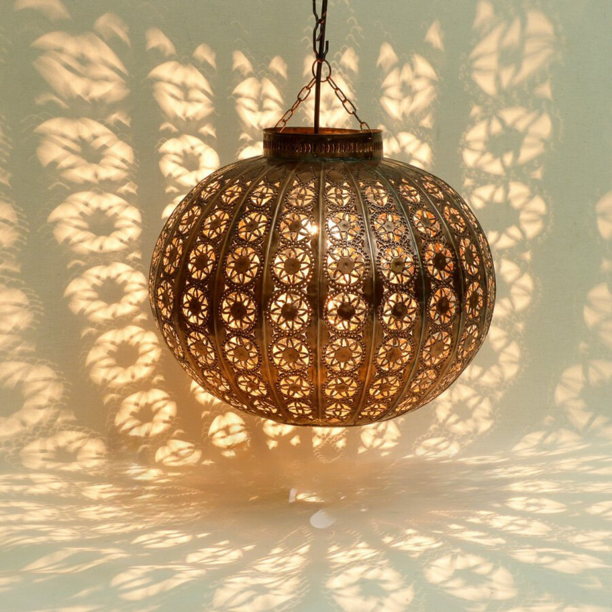 Large Moroccan Brass Hanging Lantern - View 1