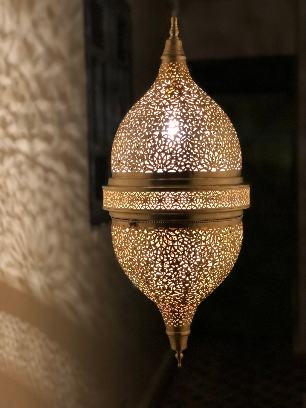 Large Moroccan Brass Sunburst Ceiling Chandelier - View 1