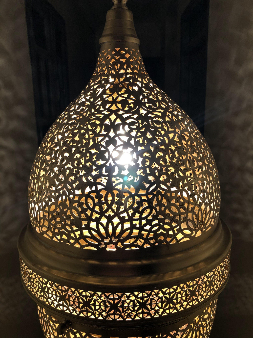 Large Moroccan Brass Sunburst Ceiling Chandelier - View 4