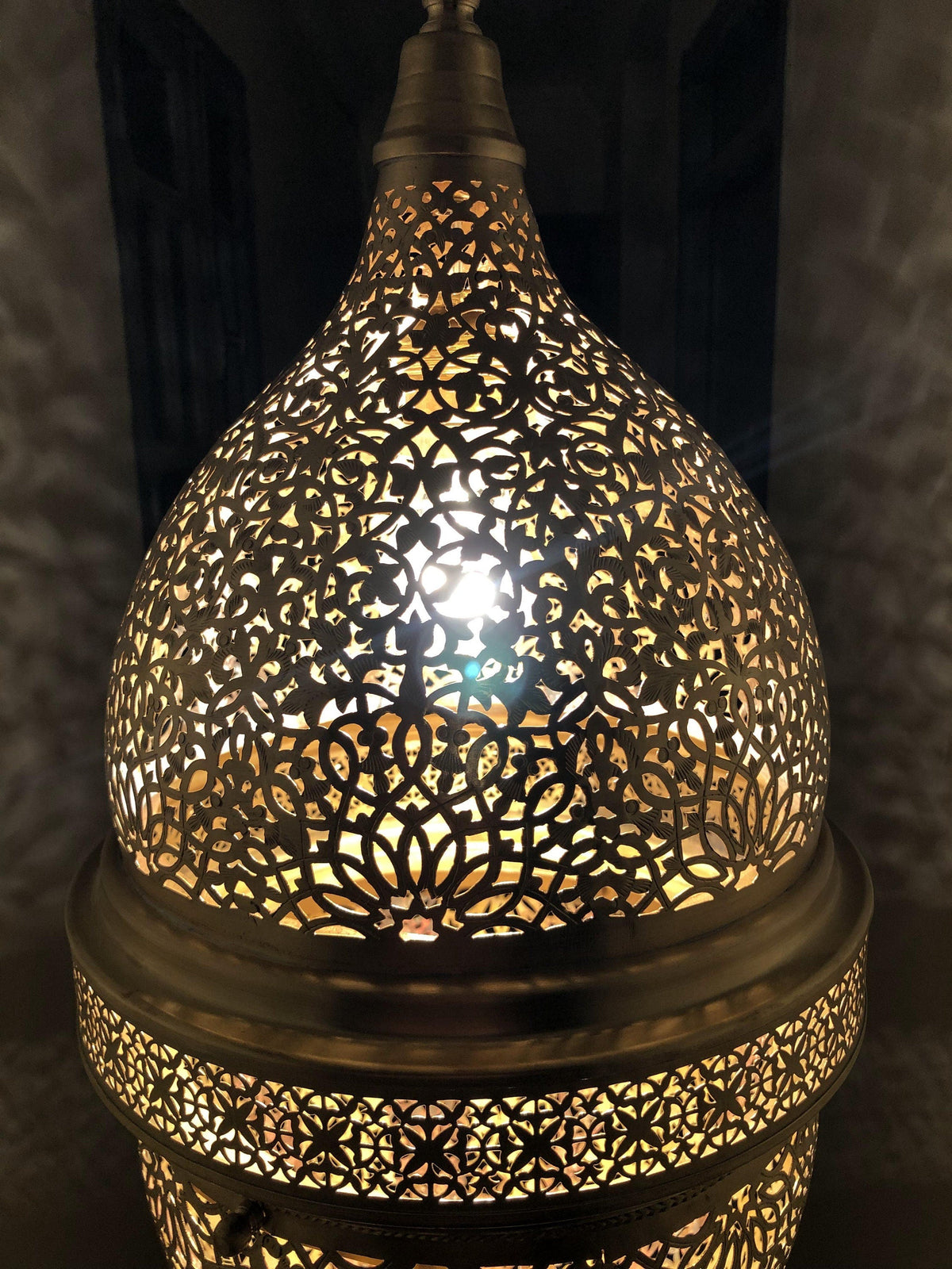 Large Moroccan Brass Sunburst Ceiling Chandelier - View 4