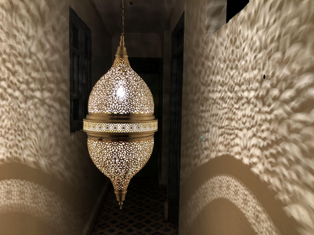 Large Moroccan Brass Sunburst Ceiling Chandelier - View 3