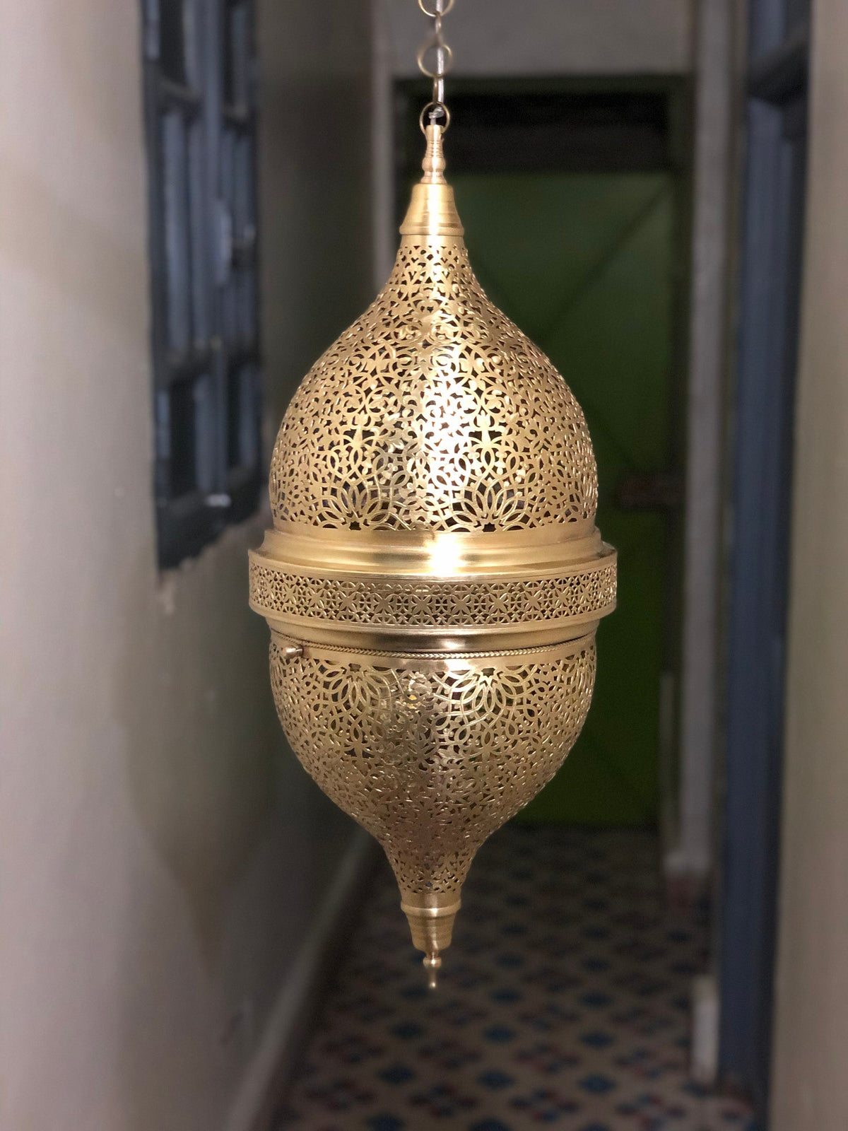 Large Moroccan Brass Sunburst Ceiling Chandelier - View 6