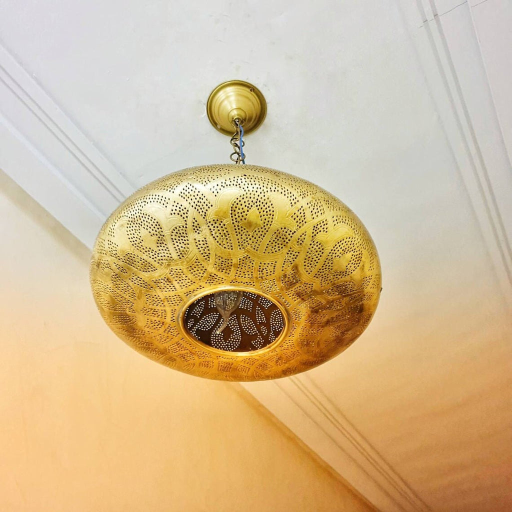 Hand-Carved Moroccan Brass Ceiling Light - View 3