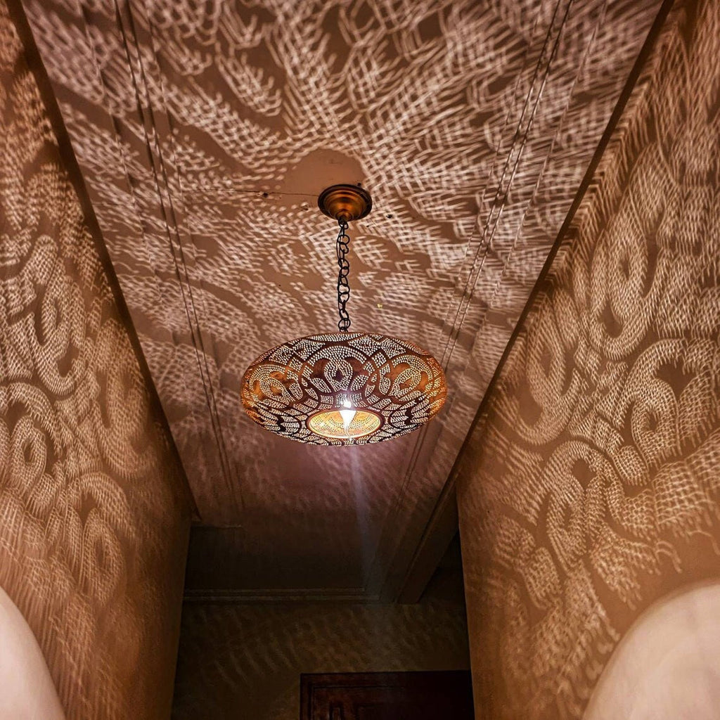 Hand-Carved Moroccan Brass Ceiling Light - View 4