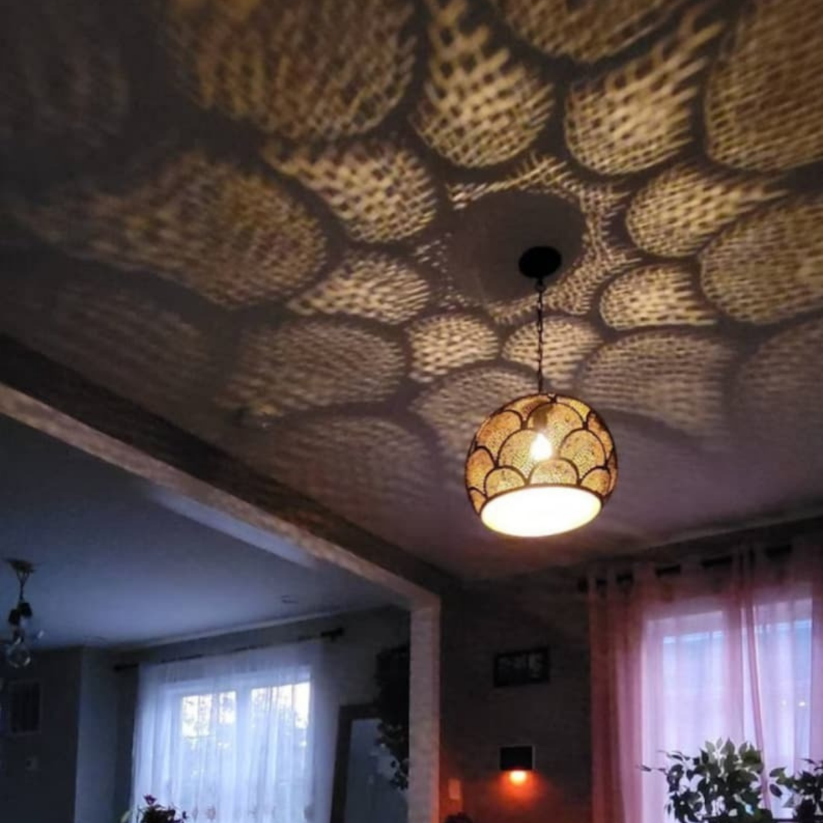 Diamond Cutout Moroccan Brass Pendant Light - View 5