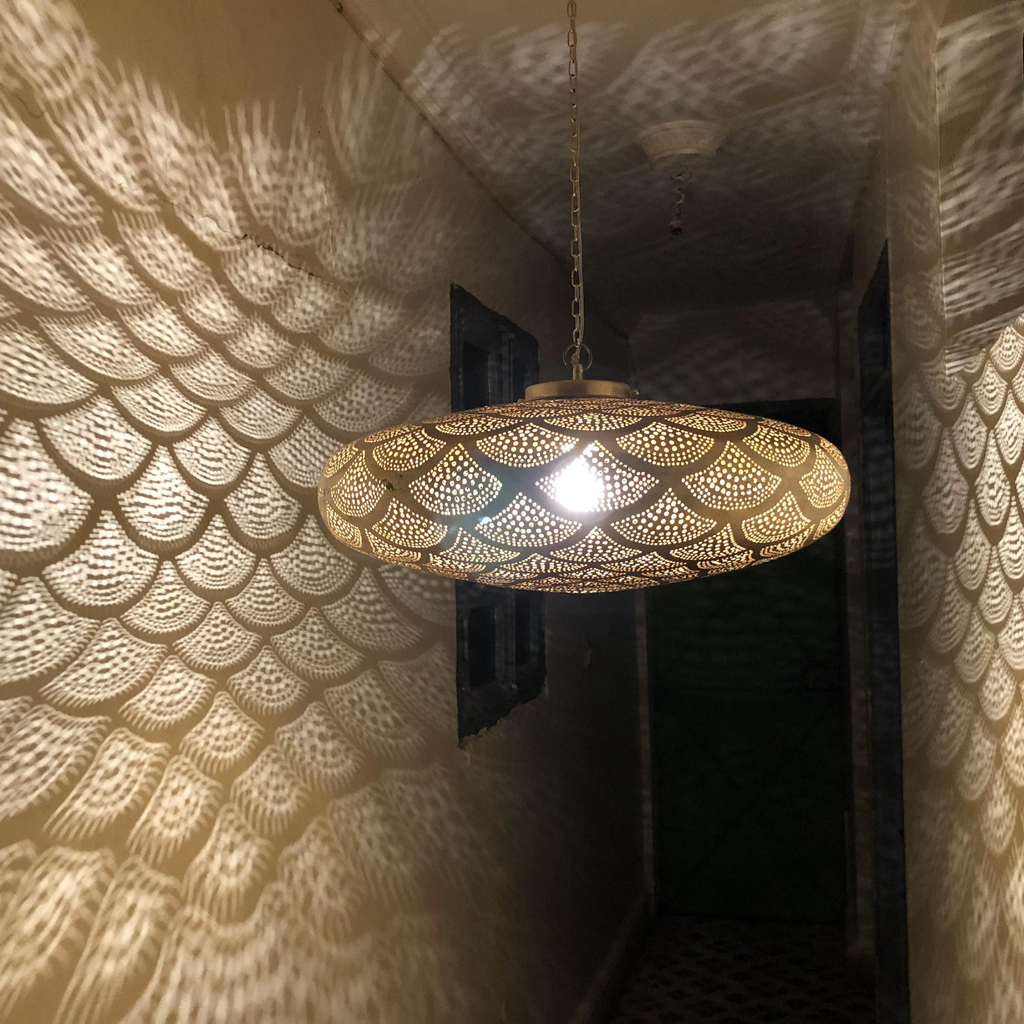 Drop Shape Moroccan Brass Ceiling Pendant - View 2
