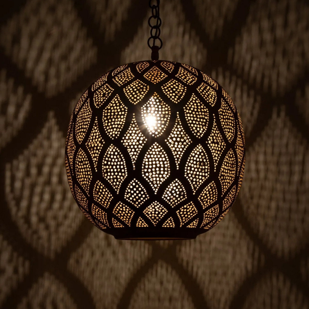 Diamond Pattern Moroccan Brass Ceiling Light - View 2