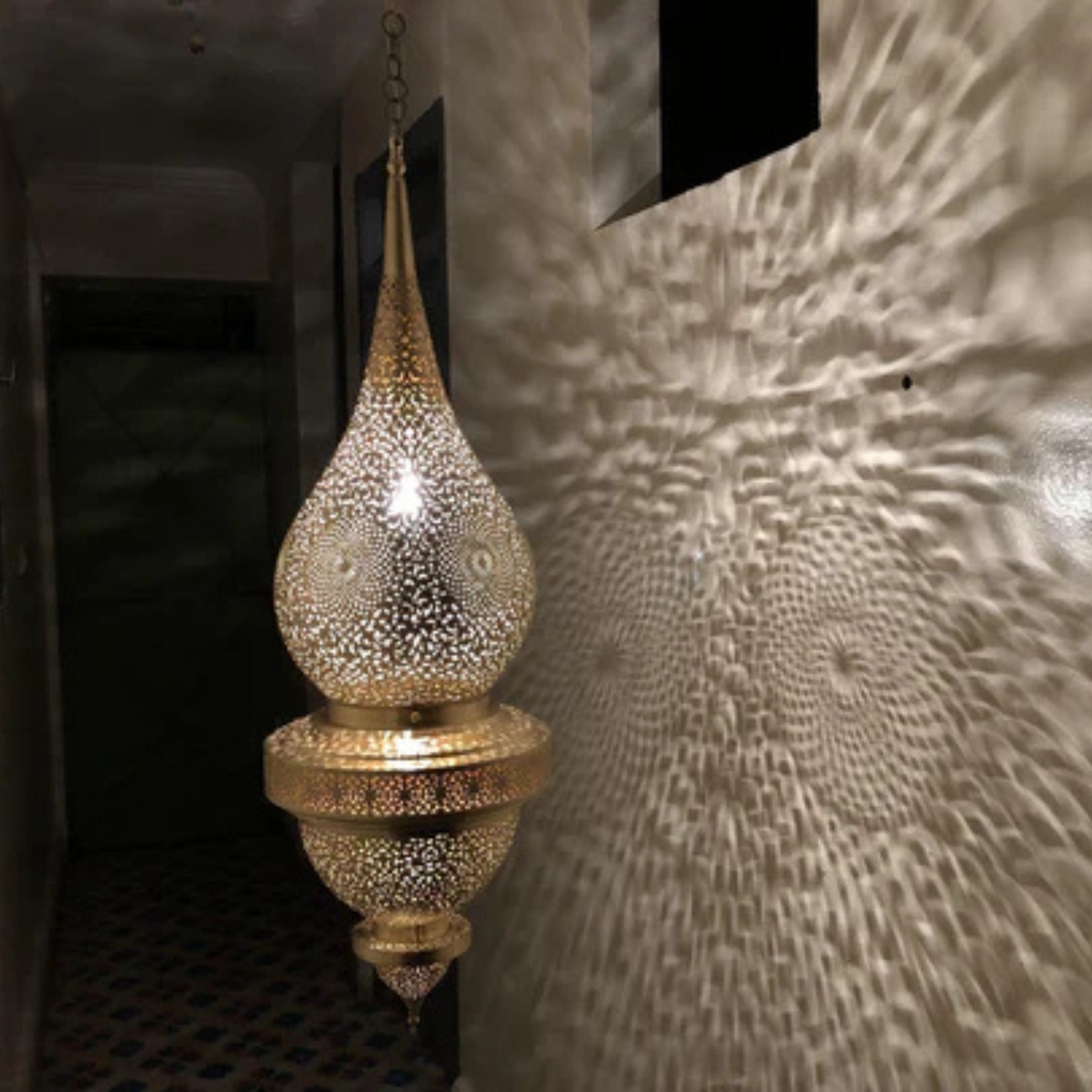Geometric Cutout Moroccan Brass Ceiling Lamp - View 6