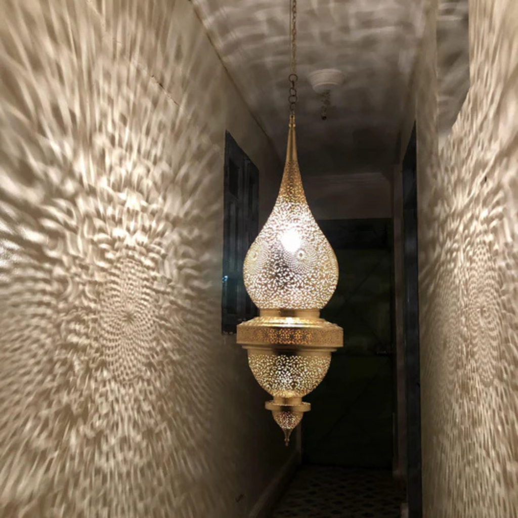 Geometric Cutout Moroccan Brass Ceiling Lamp - View 7