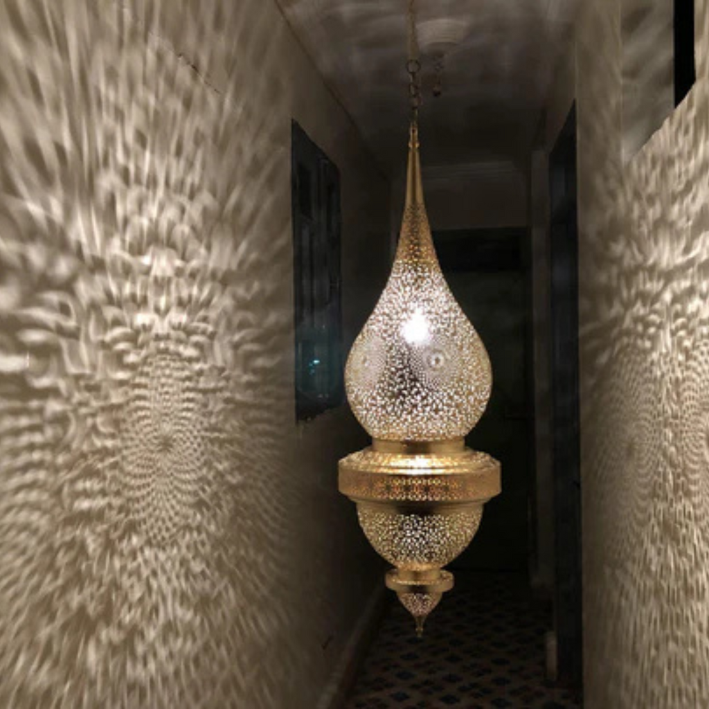 Geometric Cutout Moroccan Brass Ceiling Lamp - View 2