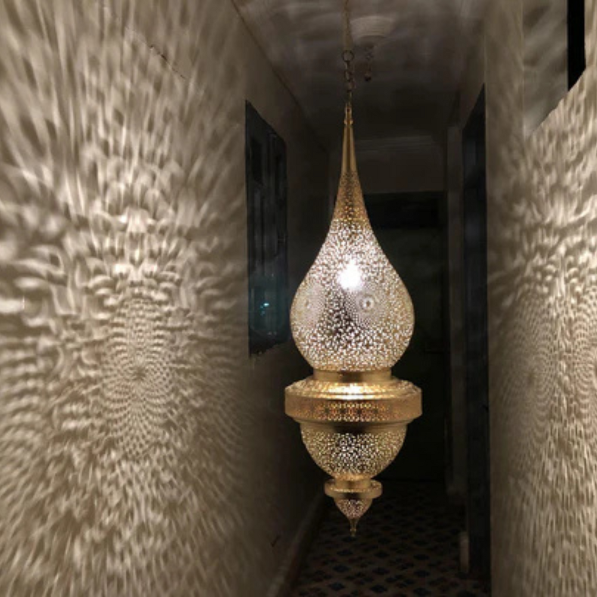 Geometric Cutout Moroccan Brass Ceiling Lamp - View 2