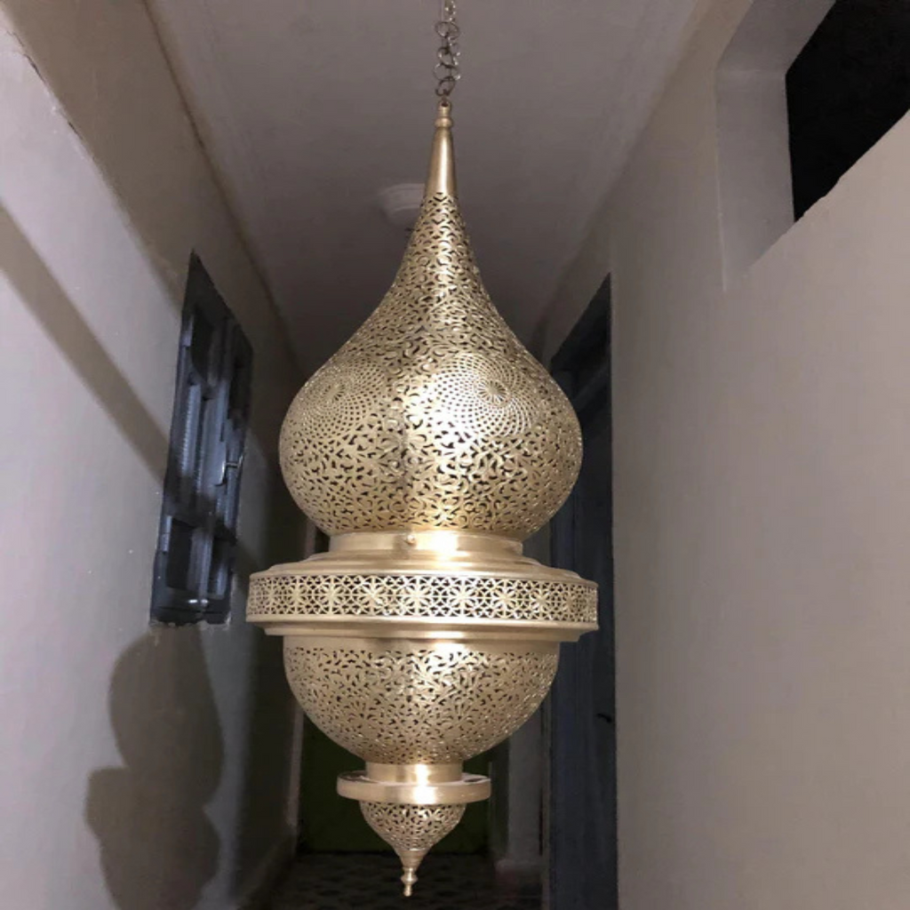 Geometric Cutout Moroccan Brass Ceiling Lamp - View 5