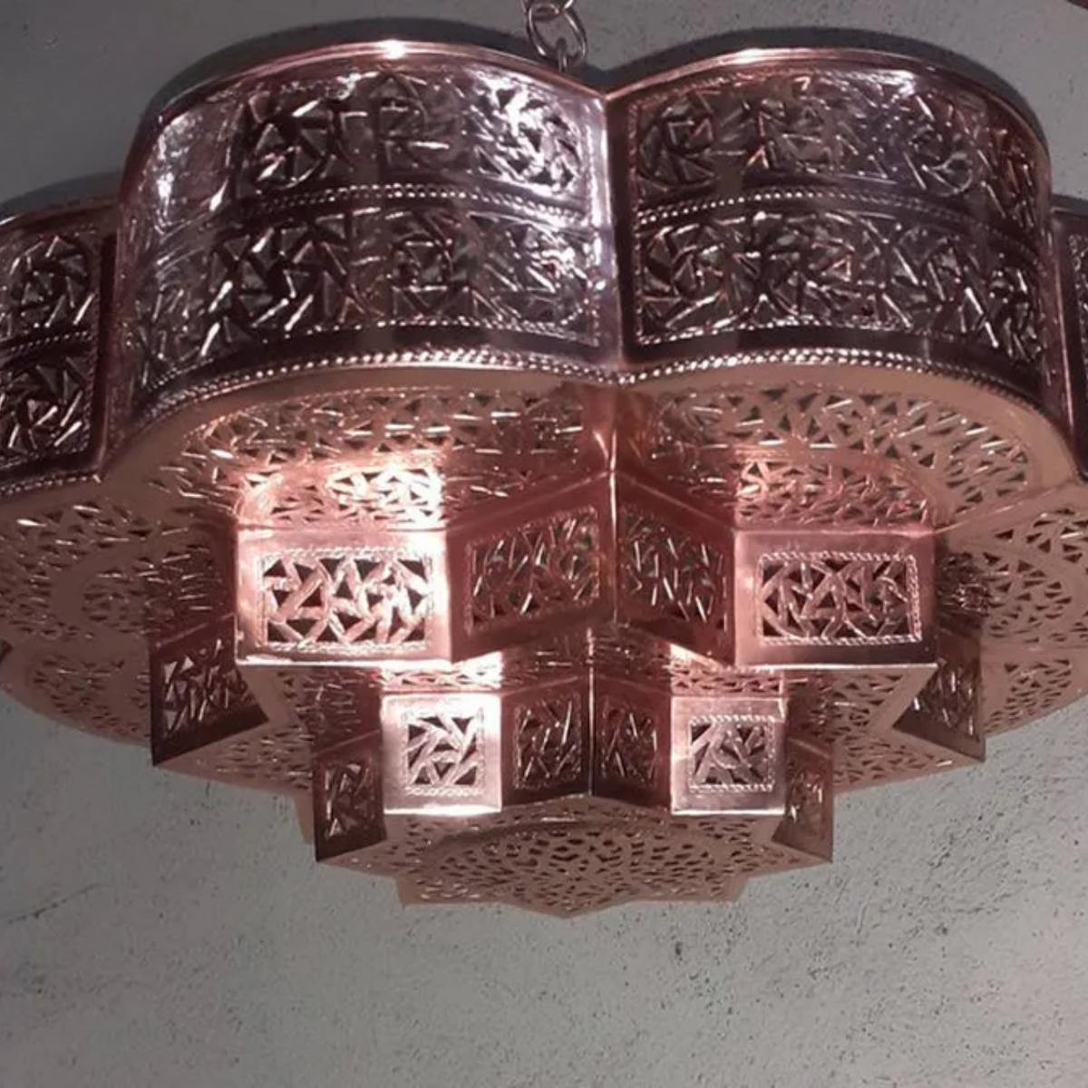 Rose Floral Moroccan Brass Pendant Light - View 7