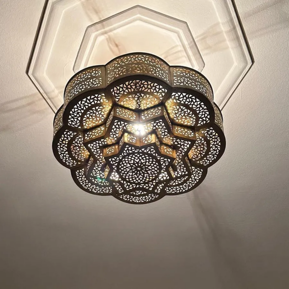 Rose Floral Moroccan Brass Pendant Light - View 2