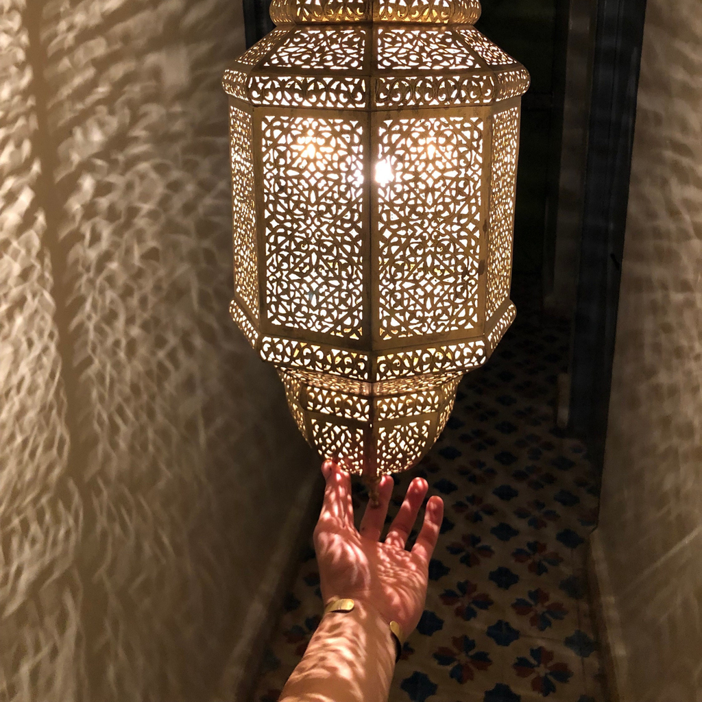 Double Tier Moroccan Brass Pendant Light - View 2
