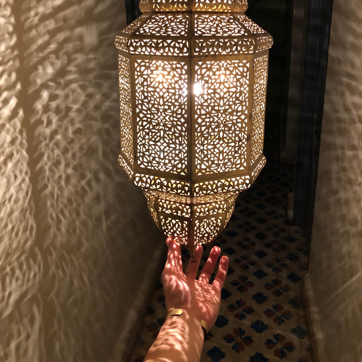 Double Tier Moroccan Brass Pendant Light - View 2
