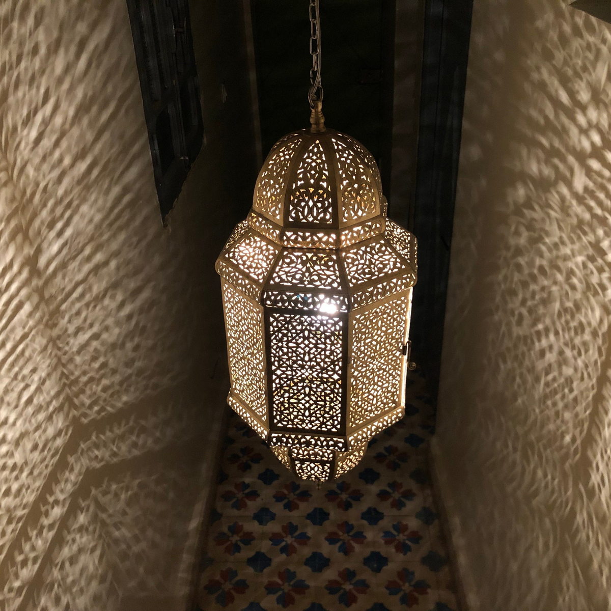 Double Tier Moroccan Brass Pendant Light - View 4