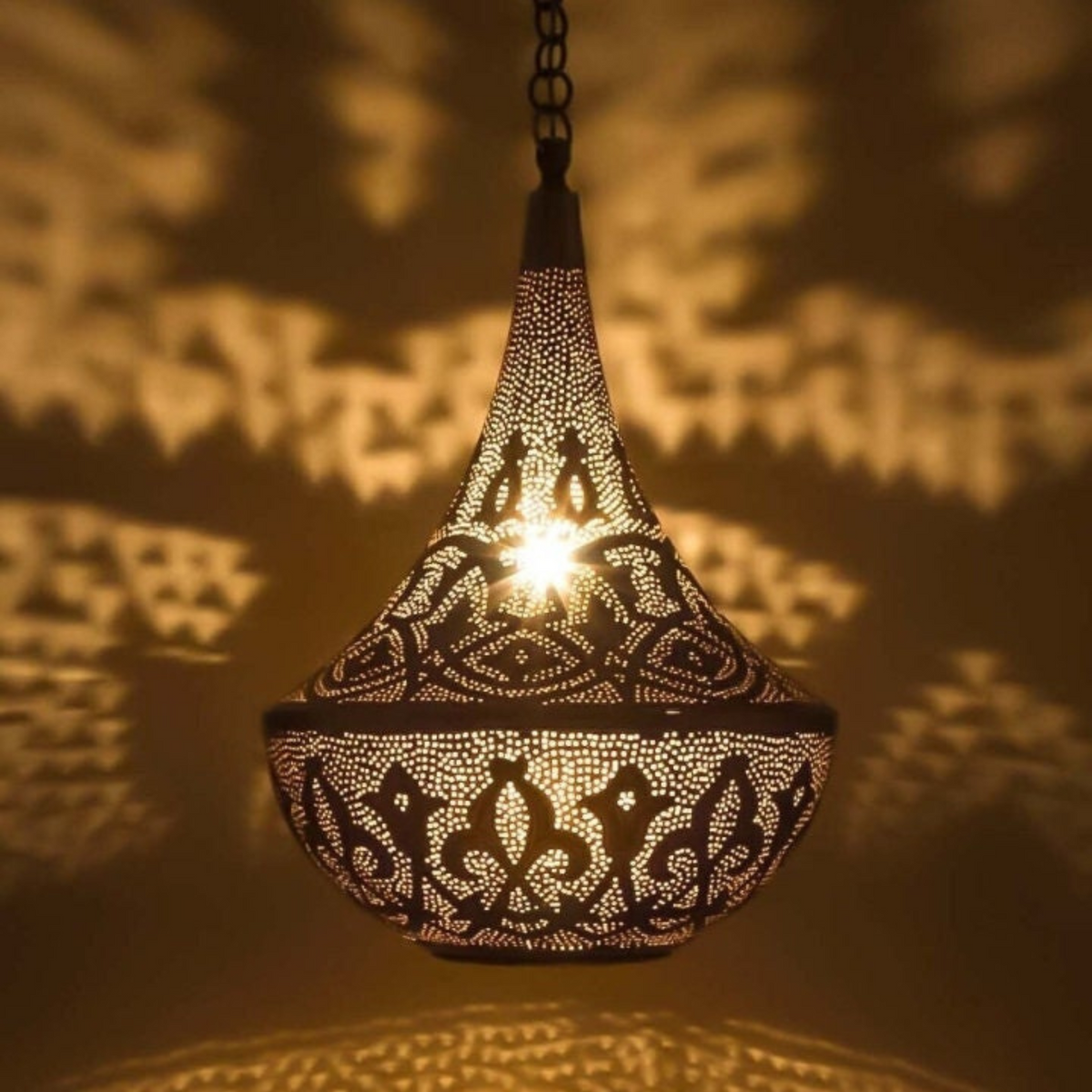 Star Motif Moroccan Brass Ceiling Pendant - View 2